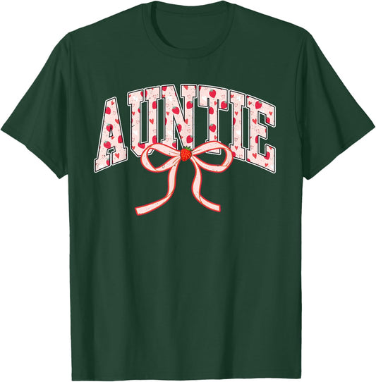 Auntie Strawberry Coquette Bow Matching Family T-Shirt - T-Shirt | Forest