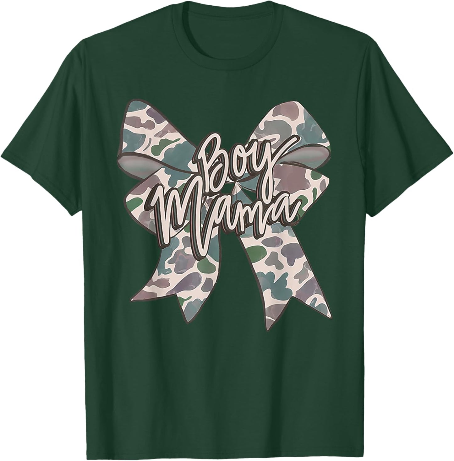 Boy Mama Camo Coquette Bow Camouflage Mothers Day T-Shirt - T-Shirt | Forest