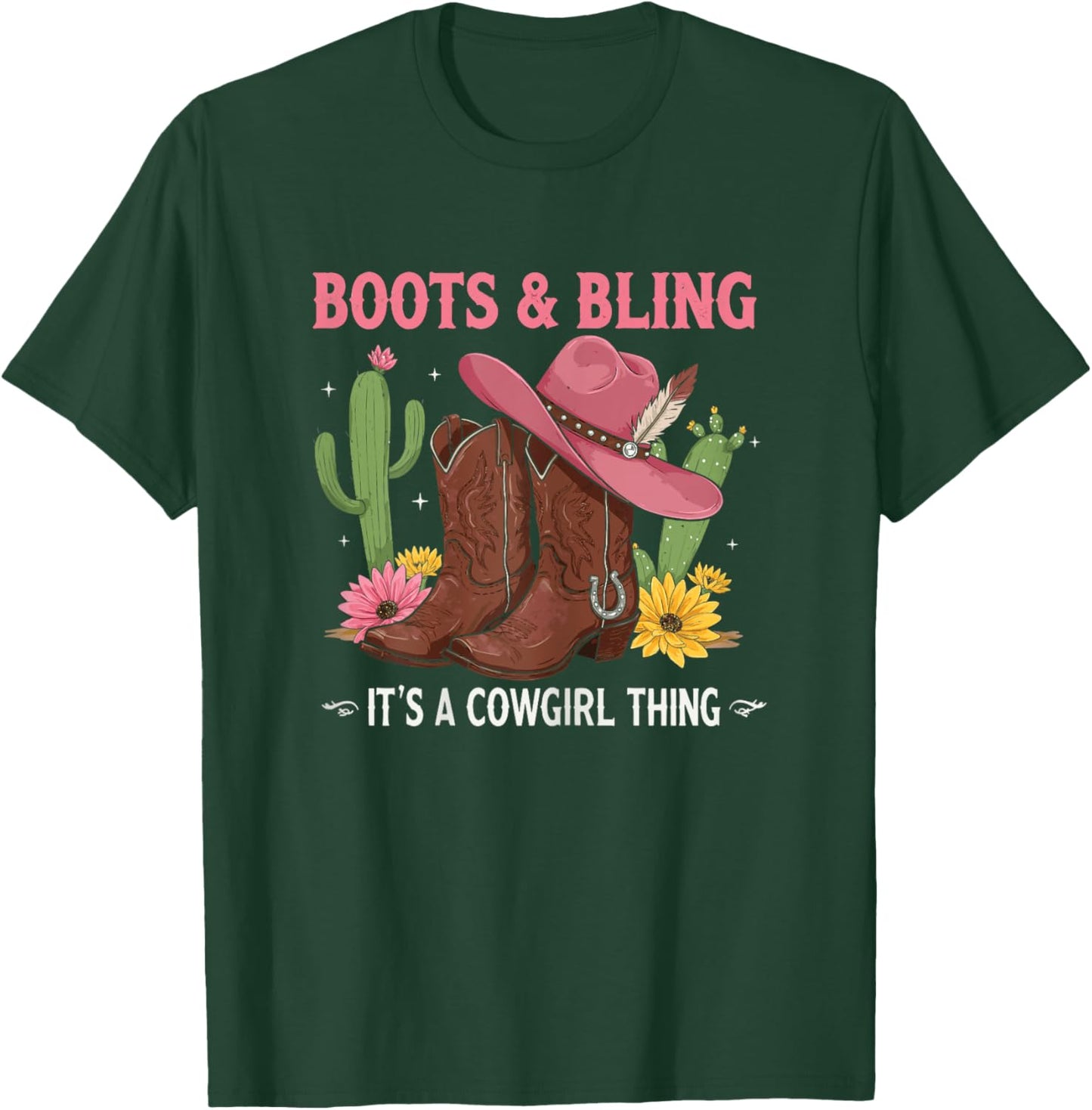 Howdy Country Rodeo Girl Western Boots & Bling its a Cowgirl T-Shirt - T-Shirt | Forest