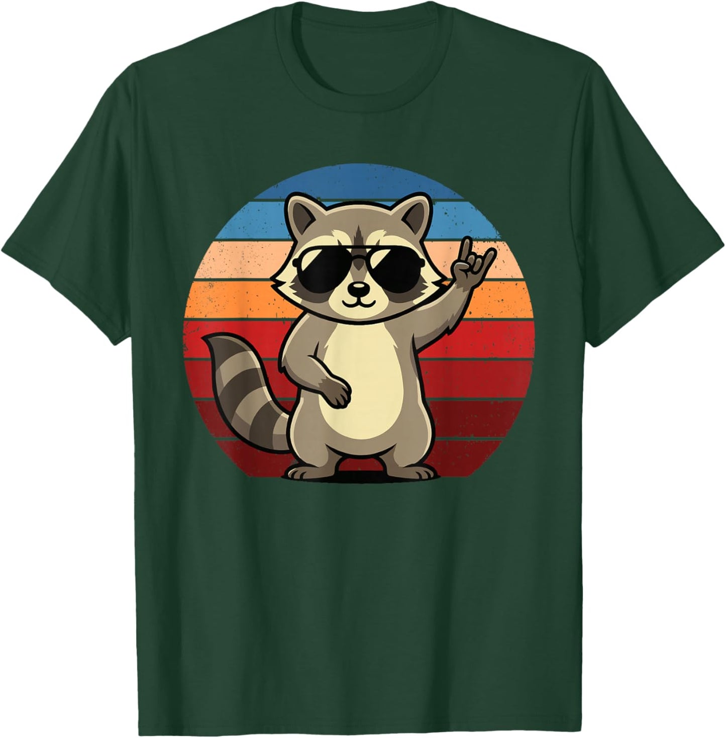 Retro Raccoon Rock On Men Women Kids Funny Raccoon T-Shirt - T-Shirt | Forest