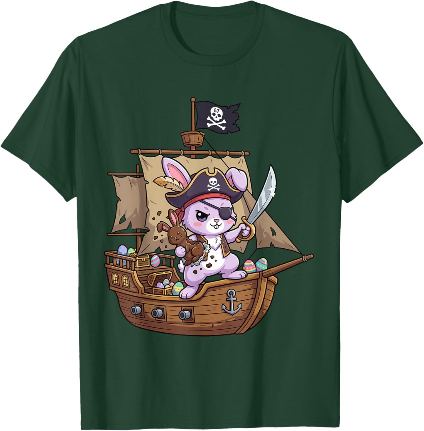 Six Seven 6 7 Schiff Hase Lustiges Ostern Osterei Kinder T-Shirt - T-Shirt | Forest