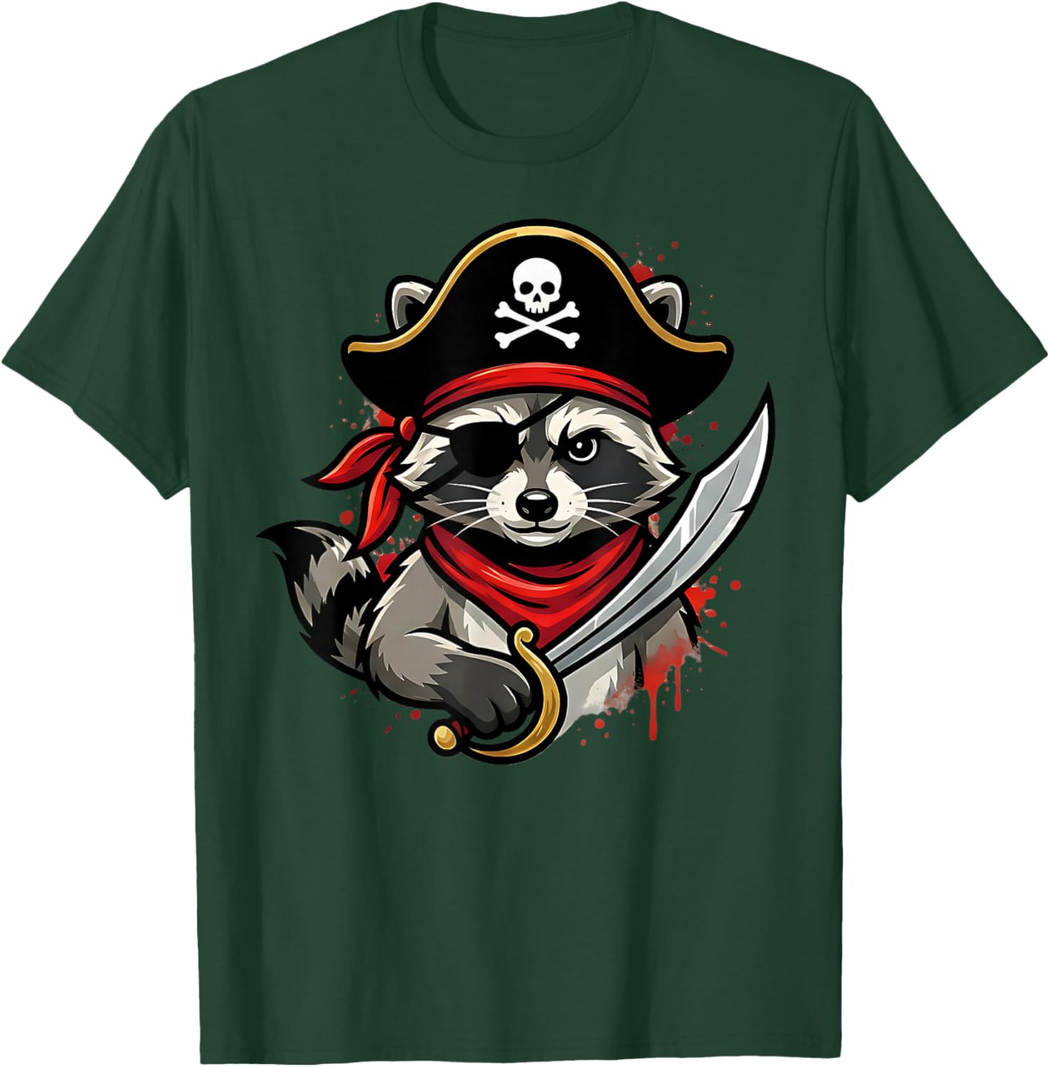 Funny Pirate Raccoon Halloween Costume Men Women Boys T-Shirt - T-Shirt | Forest
