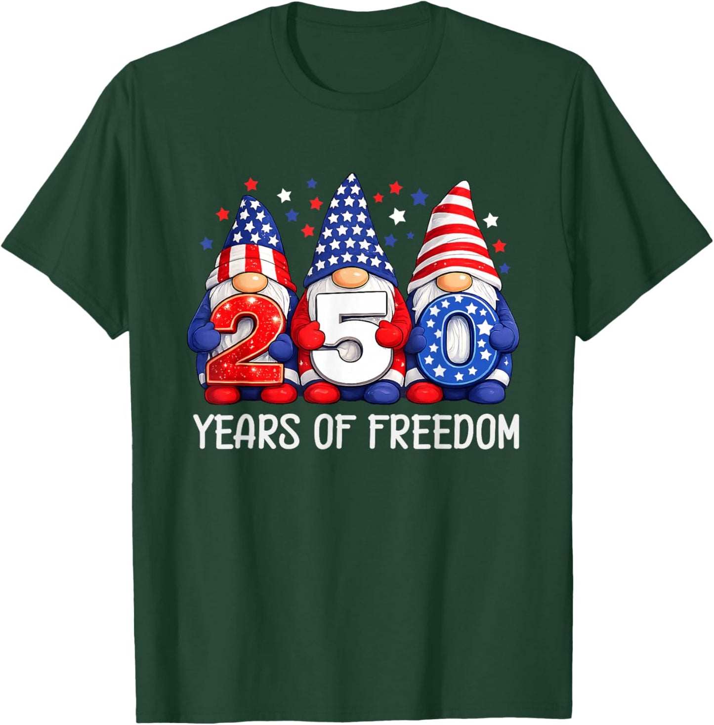 Gnome 250 Years 1776-2026 250th Birthday 4th July Patriotic T-Shirt - T-Shirt | Forest
