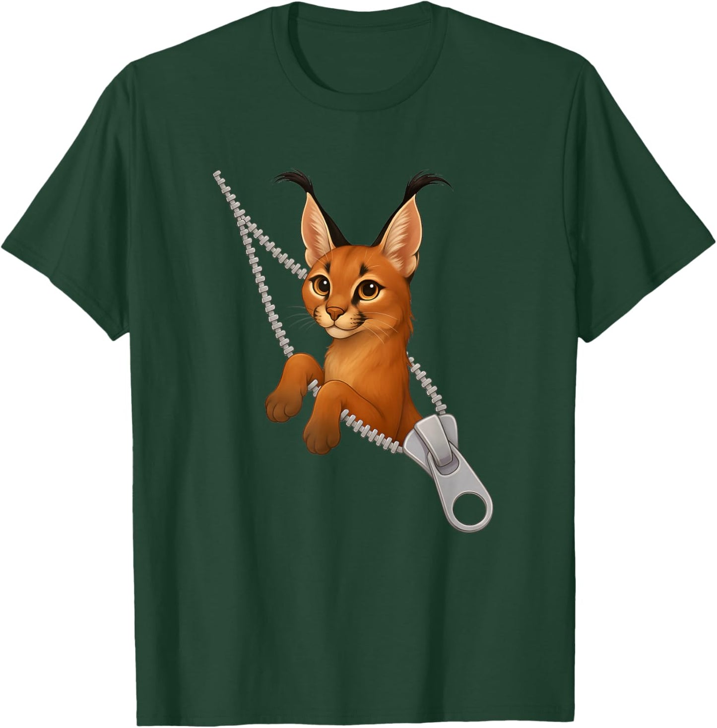 Funny Caracal Cat Cute Zipper T-Shirt - T-Shirt | Forest