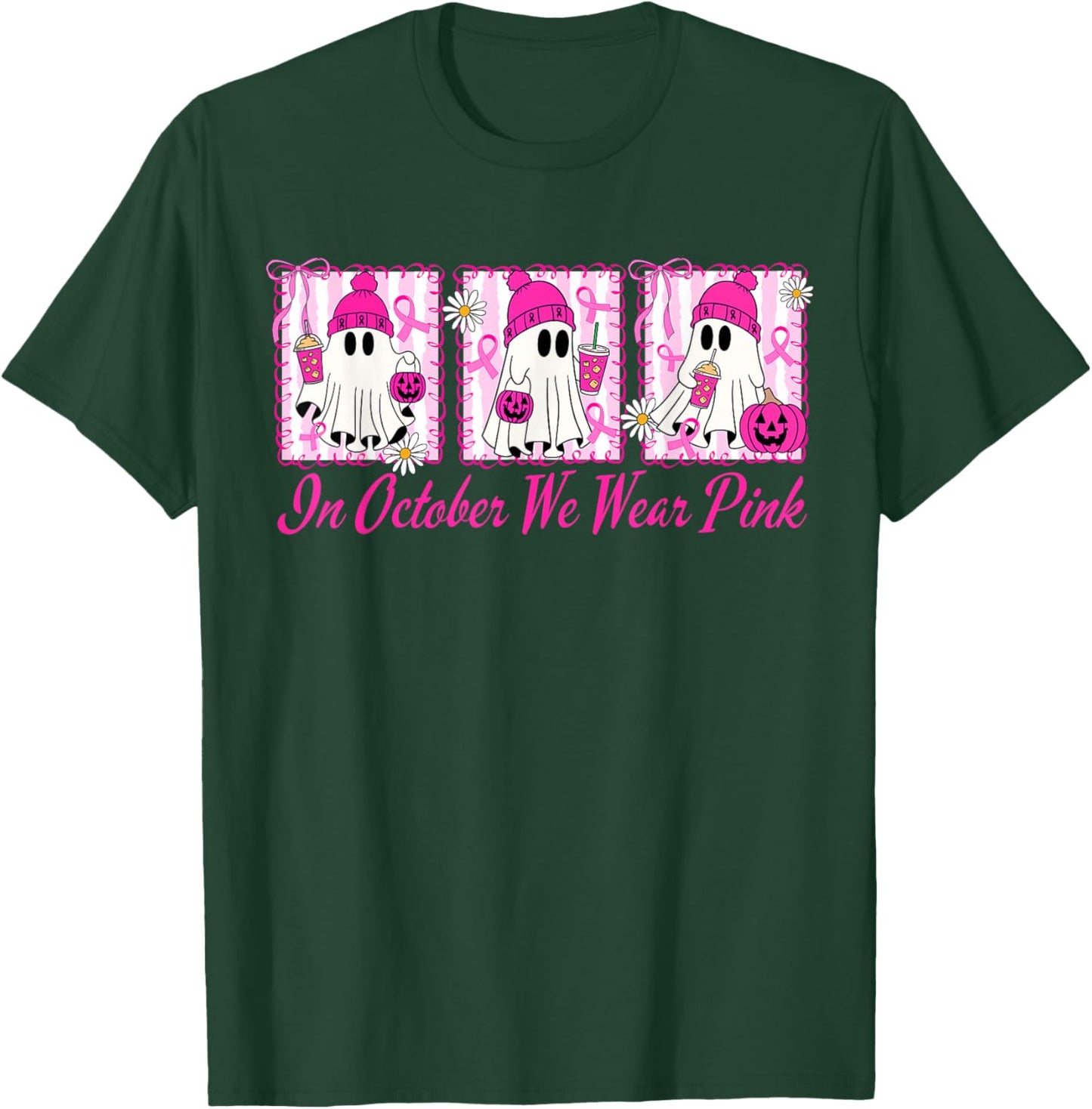 We Wear Pink in October Cute Ghost Breast Cancer Awareness T-Shirt - T-Shirt | Forest