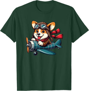 Corgi Pilot Dog Funny Aviator T-Shirt - T-Shirt | Forest