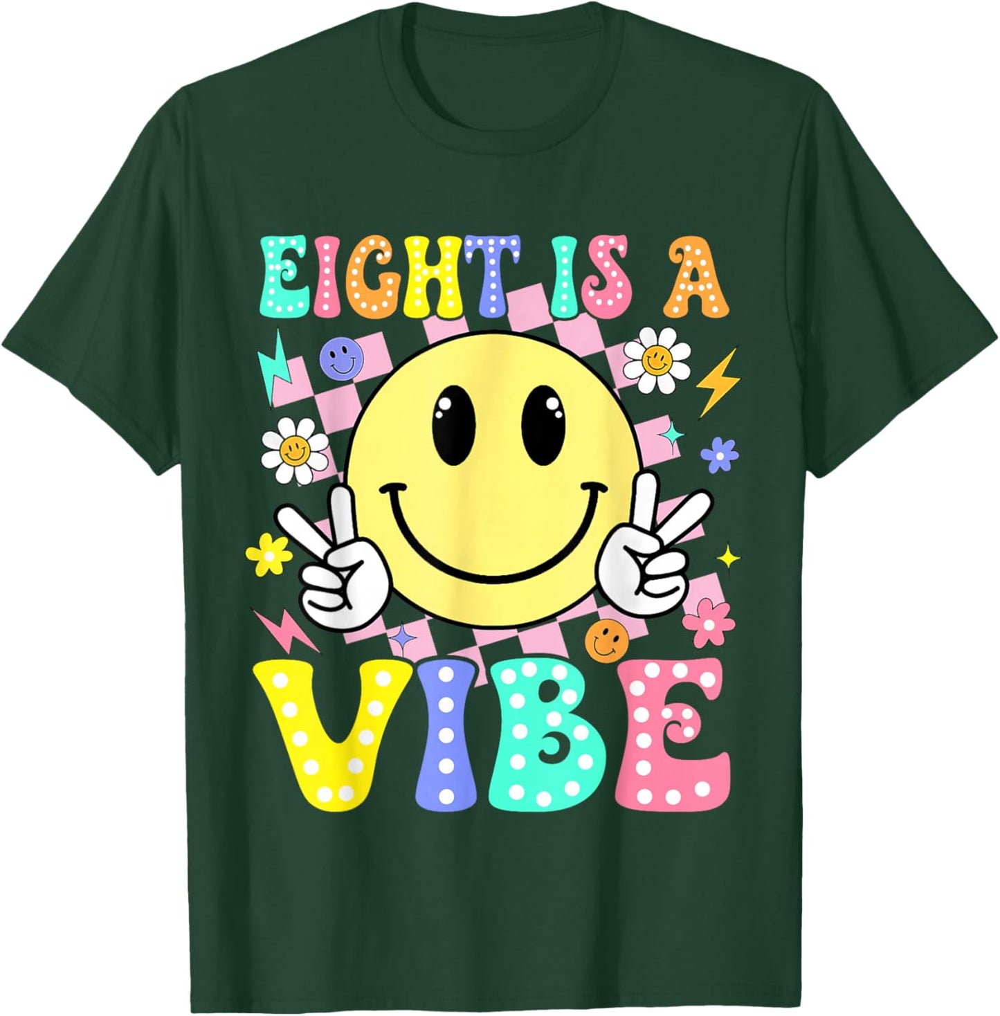 Eight is A Vibe 8th Birthday Smile Face 8 Year Old Boy Girl T-Shirt - T-Shirt | Forest