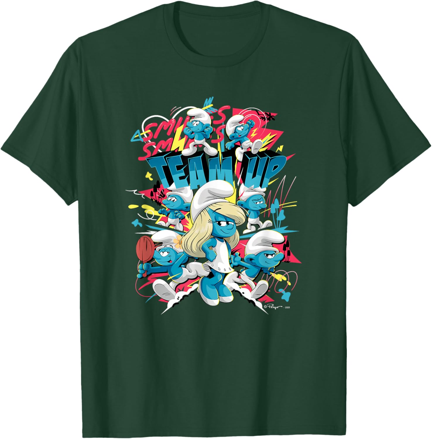 The Smurfs Movie Village Team Up Retro Cartoon T-Shirt - T-Shirt | Forest