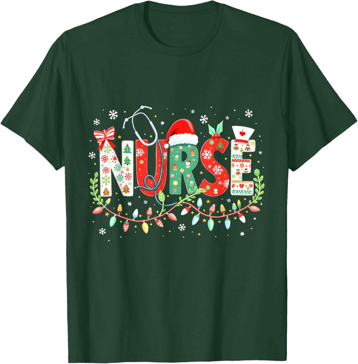 Groovy ER CNA Nurse Winter For Funny Christmas Nurse Graphic T-Shirt - T-Shirt | Forest