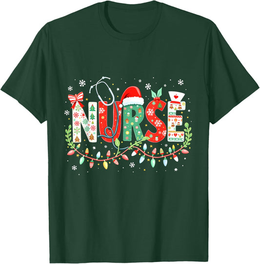 Groovy ER CNA Nurse Winter For Funny Christmas Nurse Graphic T-Shirt - T-Shirt | Forest