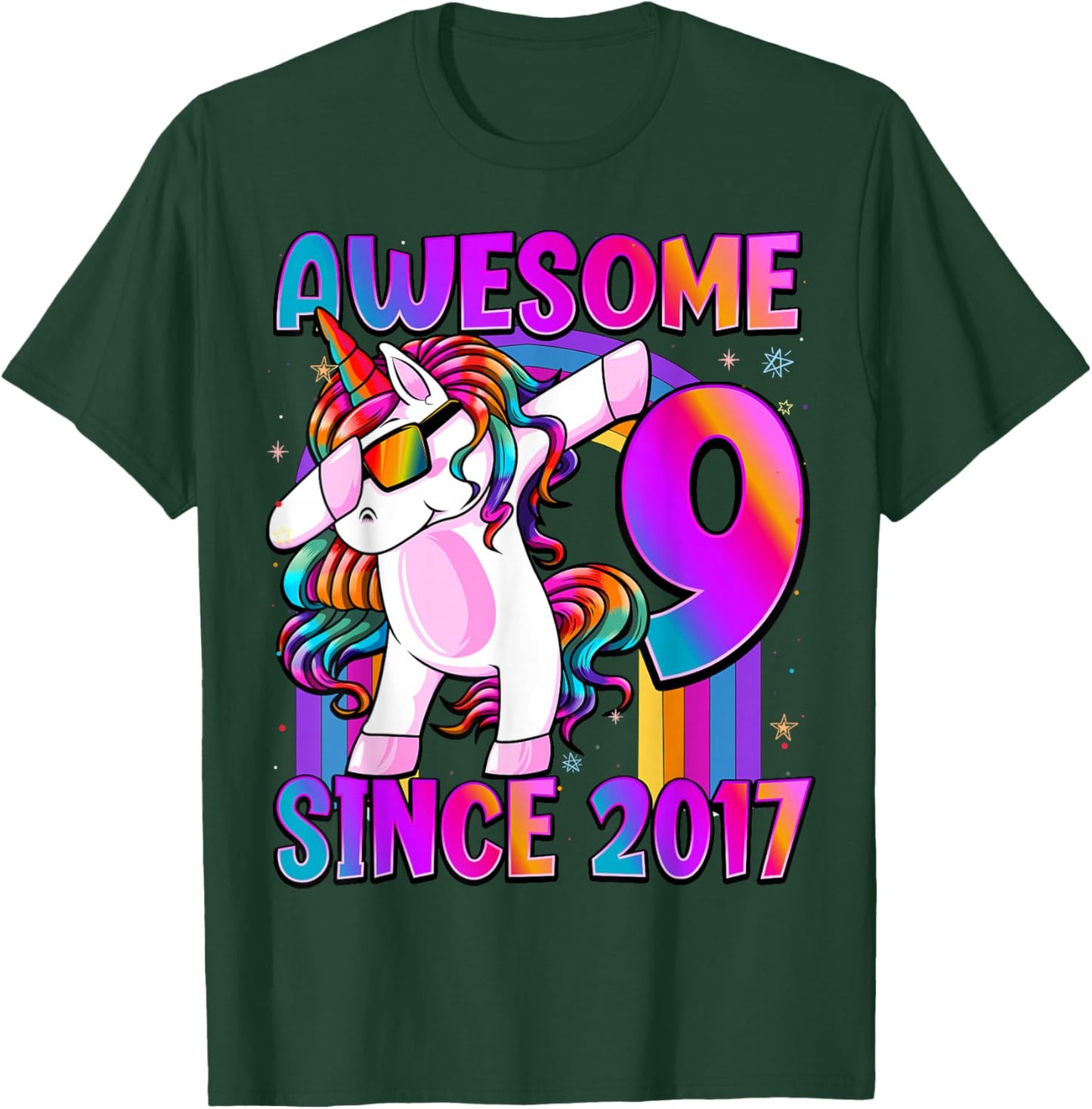 9 Year Old Girl Awesome Since 2017 Unicorn 9th Birthday T-Shirt - T-Shirt | Forest