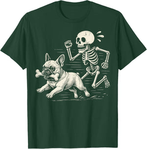 Funny Halloween French Bulldog and Skeleton T-Shirt - T-Shirt | Forest