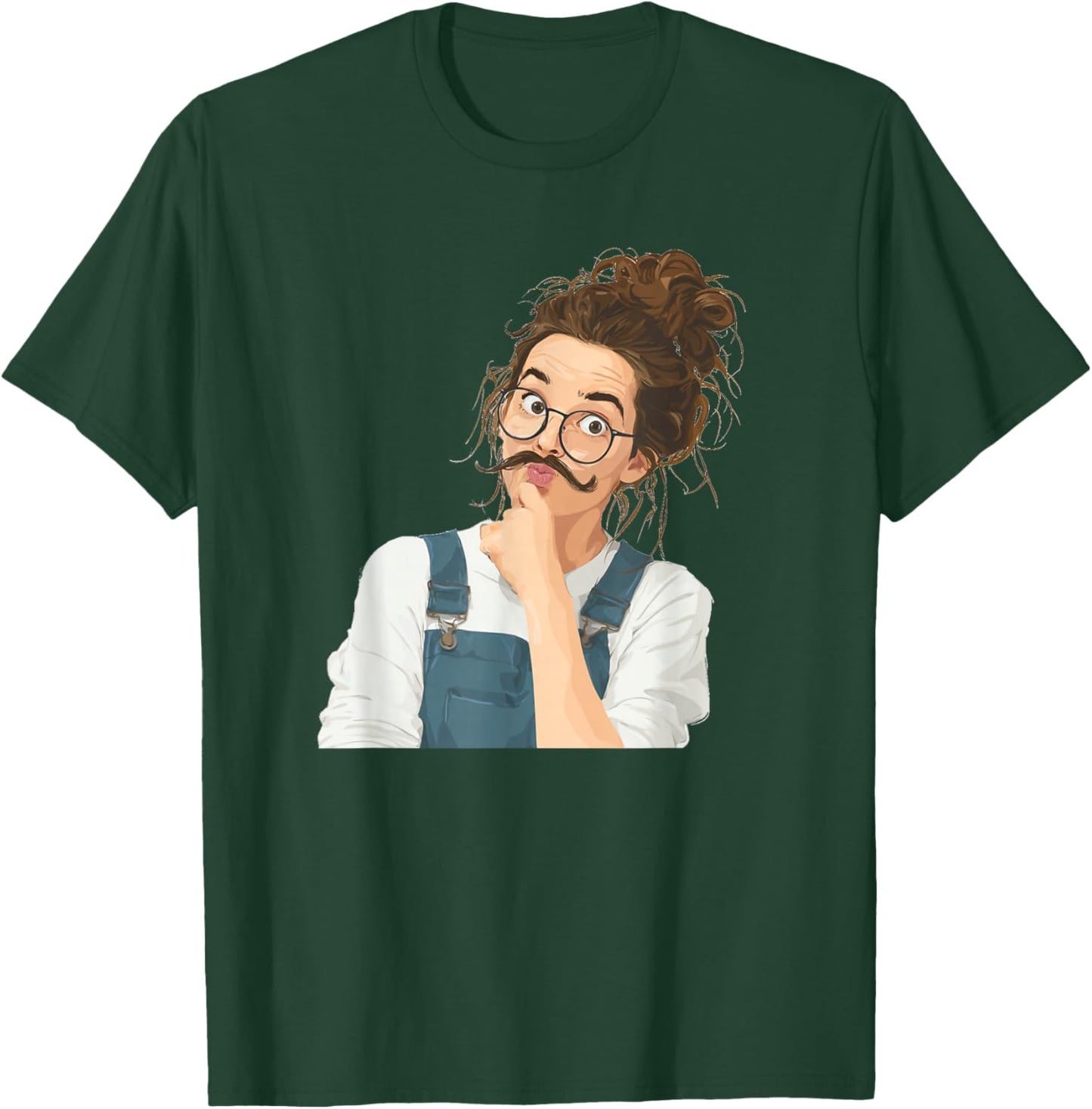 Funny Draft Art Girl with Mustache Beard T-Shirt - T-Shirt | Forest