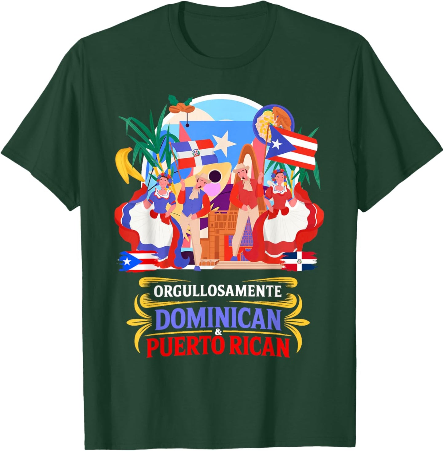 Dominican & Puerto Rican Idea for Kids Hispanic Heritage T-Shirt - T-Shirt | Forest