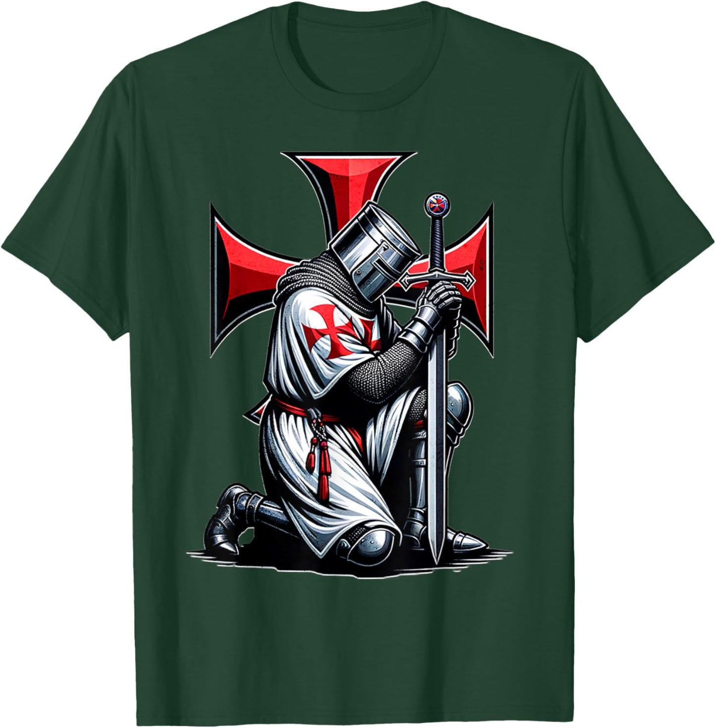 Knight Templar Cross Christian Warrior Crusader T-Shirt - T-Shirt | Forest