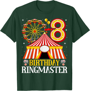 8th Birthday Ringmaster Circus Carnival Kids 8 Years Old T-Shirt - T-Shirt | Forest