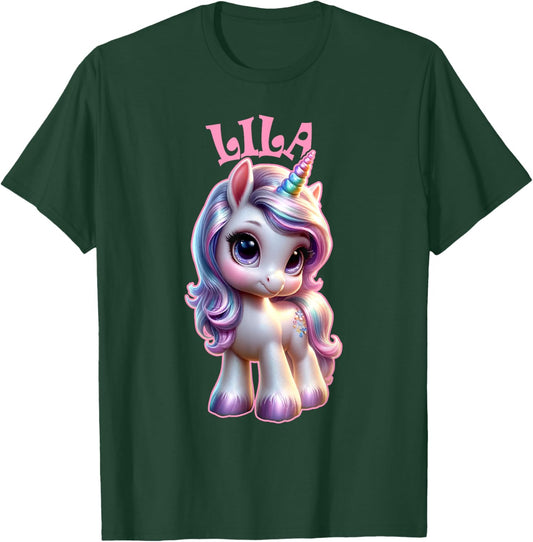 Lila Cute Unicorn Design for Girls Name Lila T-Shirt - T-Shirt | Forest