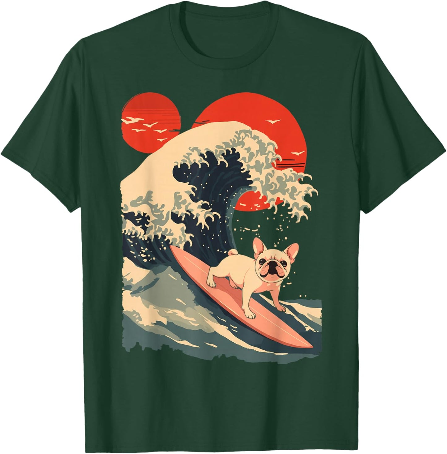 French Bulldog Surfing Japanese T-Shirt - T-Shirt | Forest