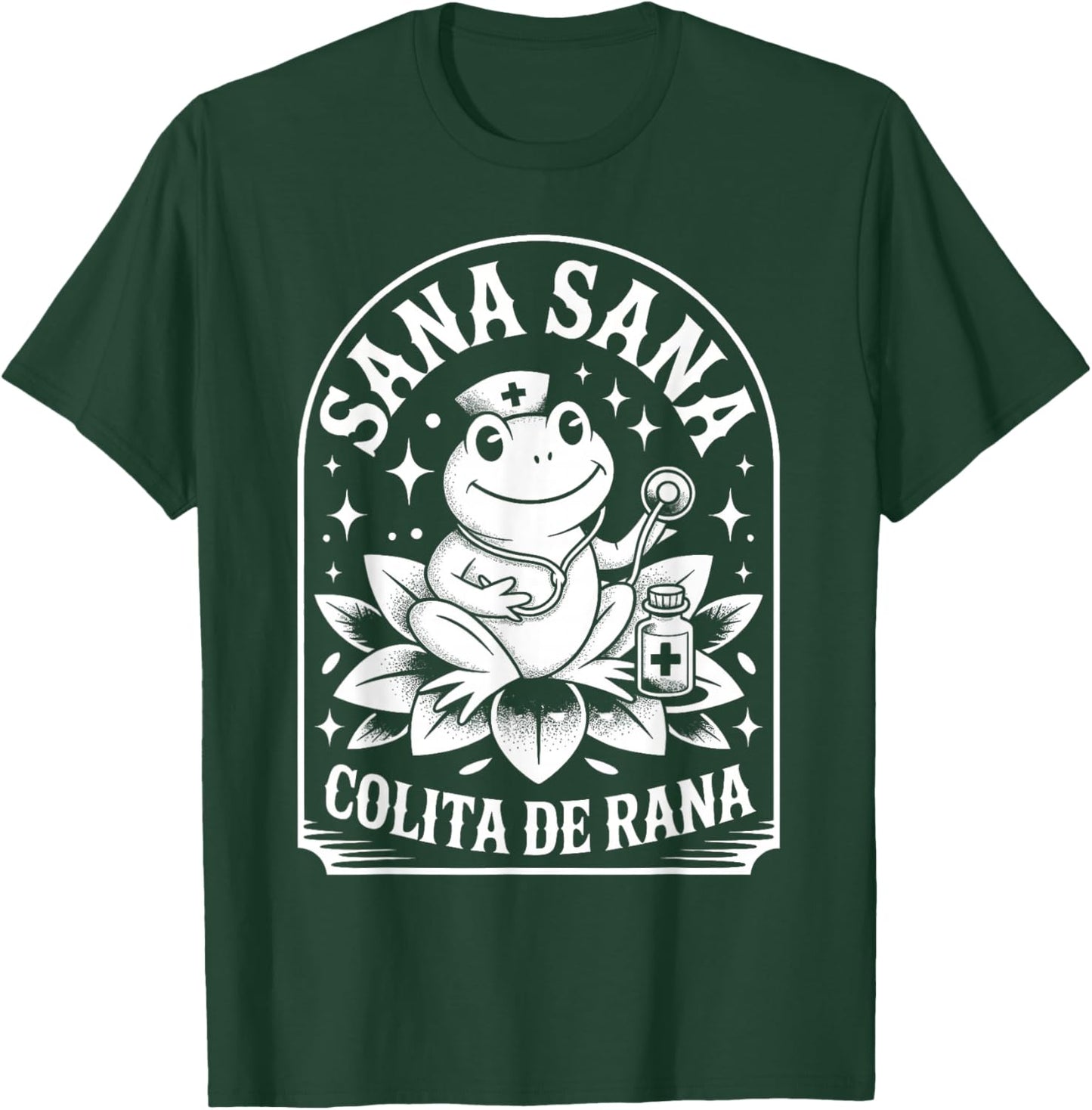 Sana Sana Colita De Rana Nurse Frog Lotus Medicine Bottle T-Shirt - T-Shirt | Forest