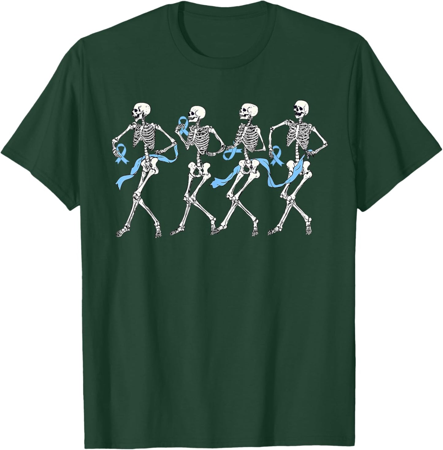 Halloween Prostate Cancer Funny Skeleton Blue Ribbon T-Shirt - T-Shirt | Forest