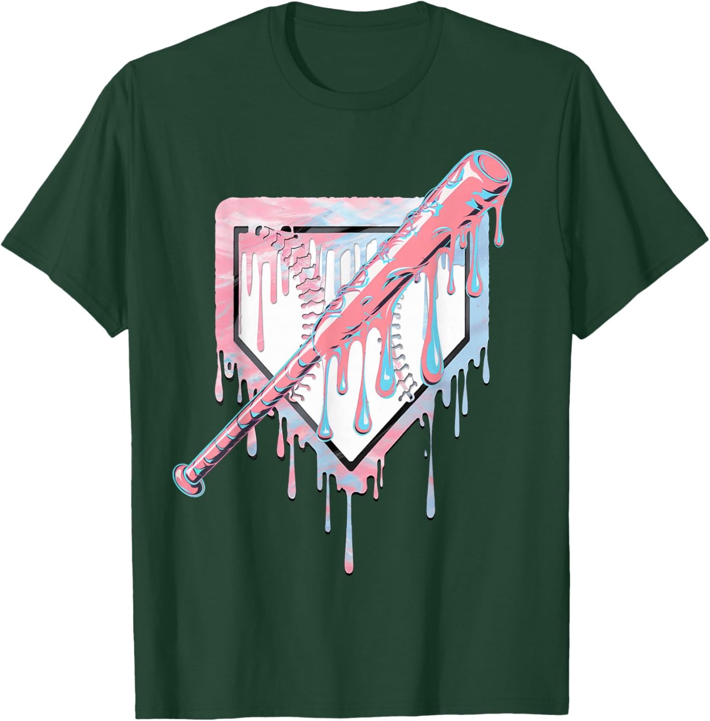 Baseball Ice Cream Dripping Baseball Home Plate Drip T-Shirt - T-Shirt | Forest