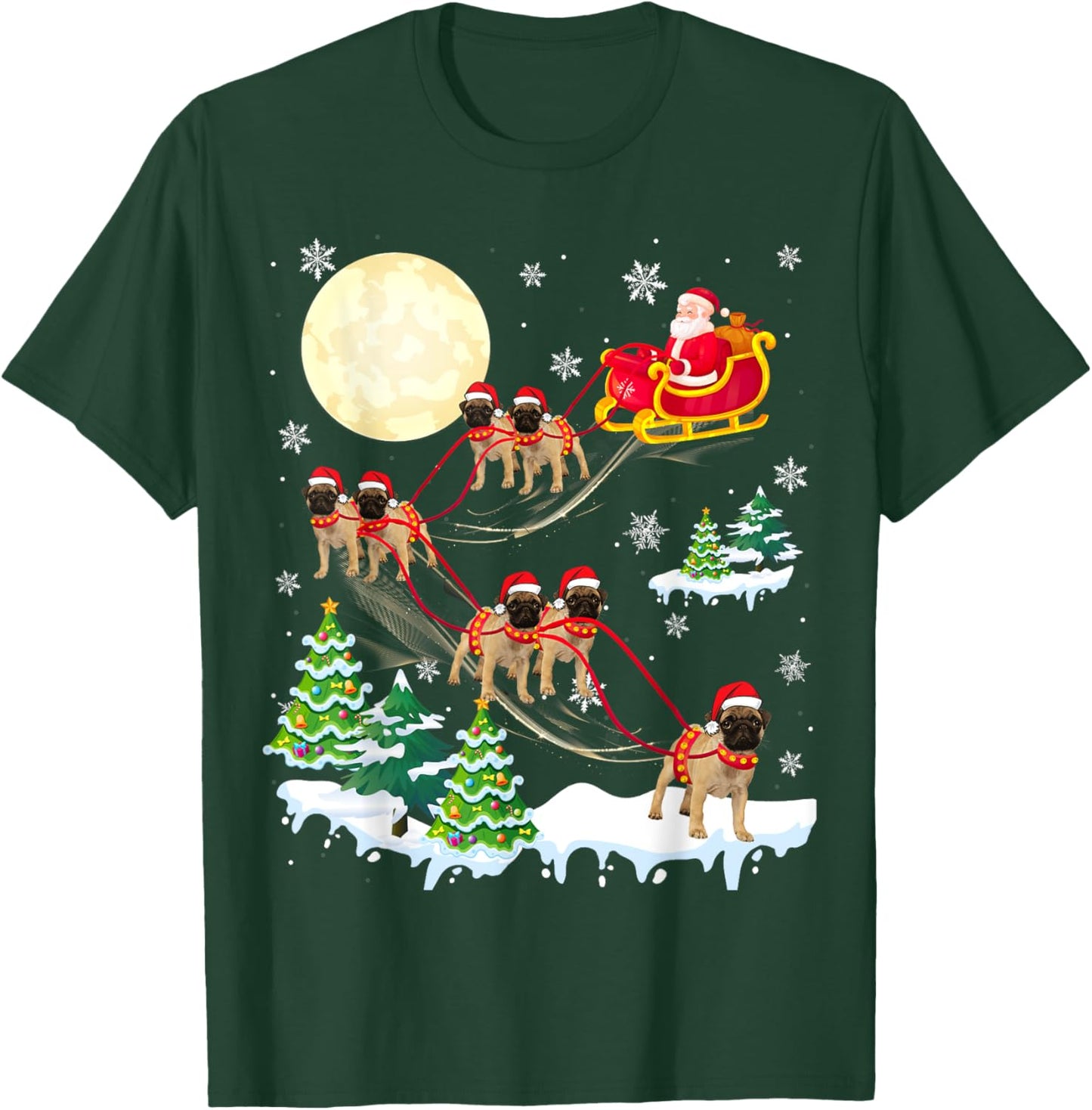 Puggle Reindeer Christmas Dog Riding Santa Hat Xmas T-Shirt - T-Shirt | Forest
