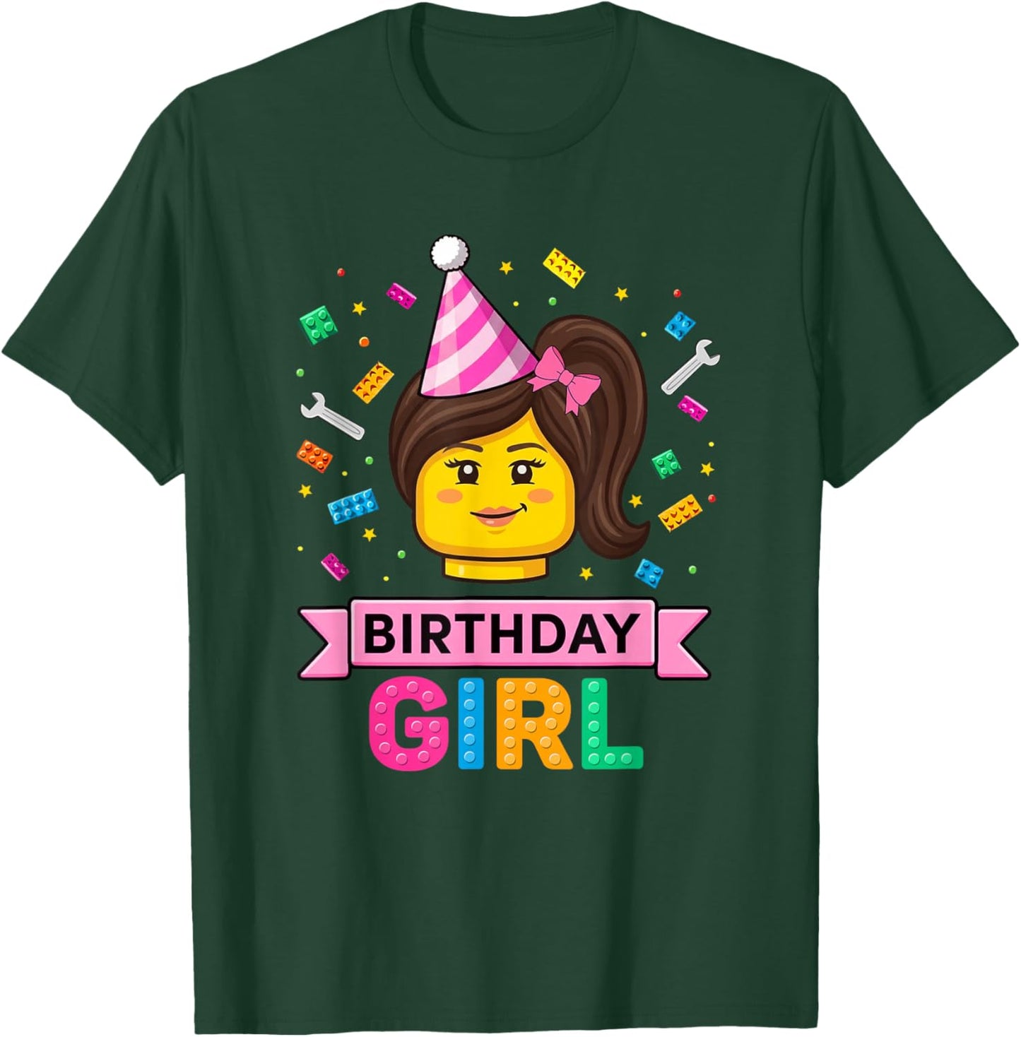 Building Bricks Girl Birthday Party Master Builder Blocks T-Shirt - T-Shirt | Forest