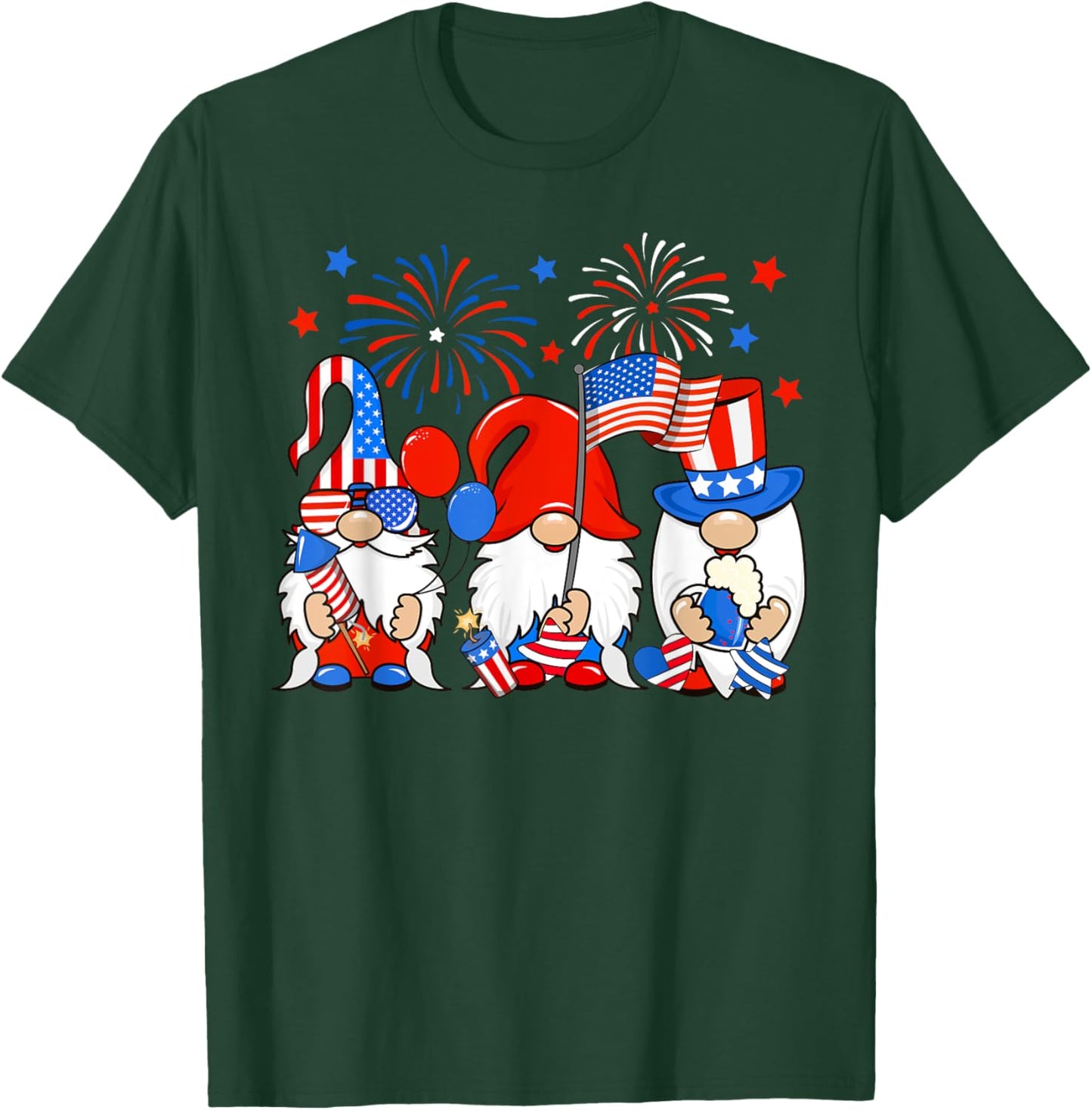 American Gnomes Celebrating Independence Day 4th Of July T-Shirt - T-Shirt | Forest