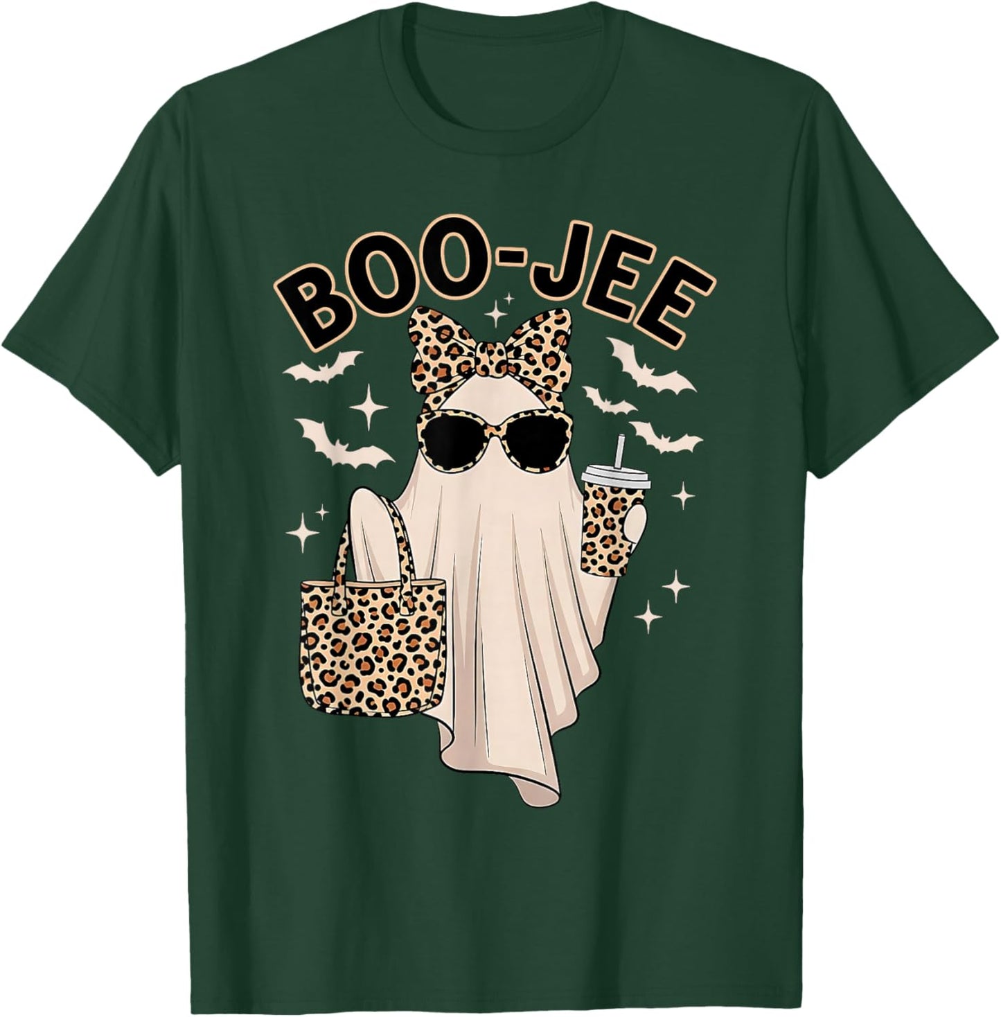 Cute Leopard Boo JEE Ghost Coffee Halloween Costume Women T-Shirt - T-Shirt | Forest