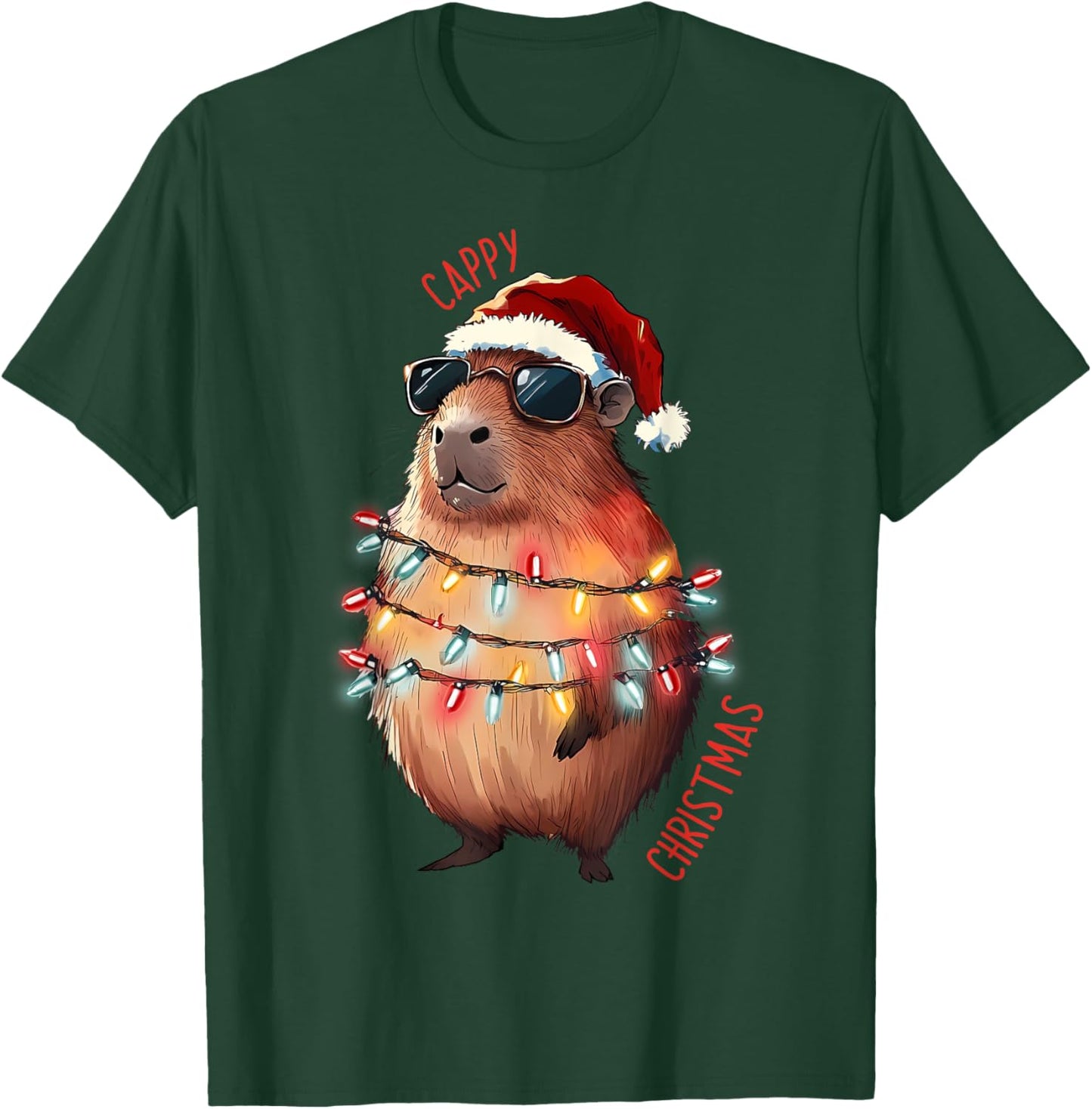 Cute Capybara Christmas Lights With sunglass Animal Lover T-Shirt - T-Shirt | Forest