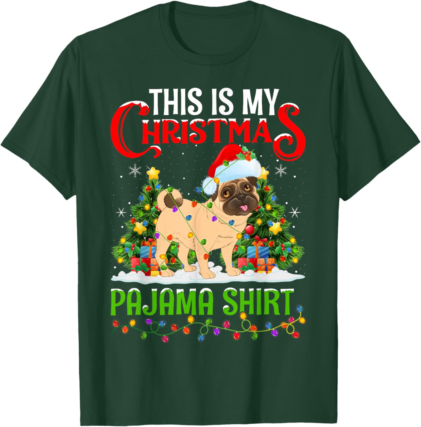 English Mastiff Dog Xmas Lights This Is My Christmas Pajama Women Kids T-Shirt - T-Shirt | Forest
