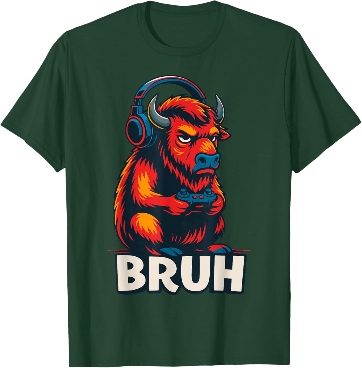 Gamer Bison Bufallo Bruh Gaming T-Shirt - T-Shirt | Forest