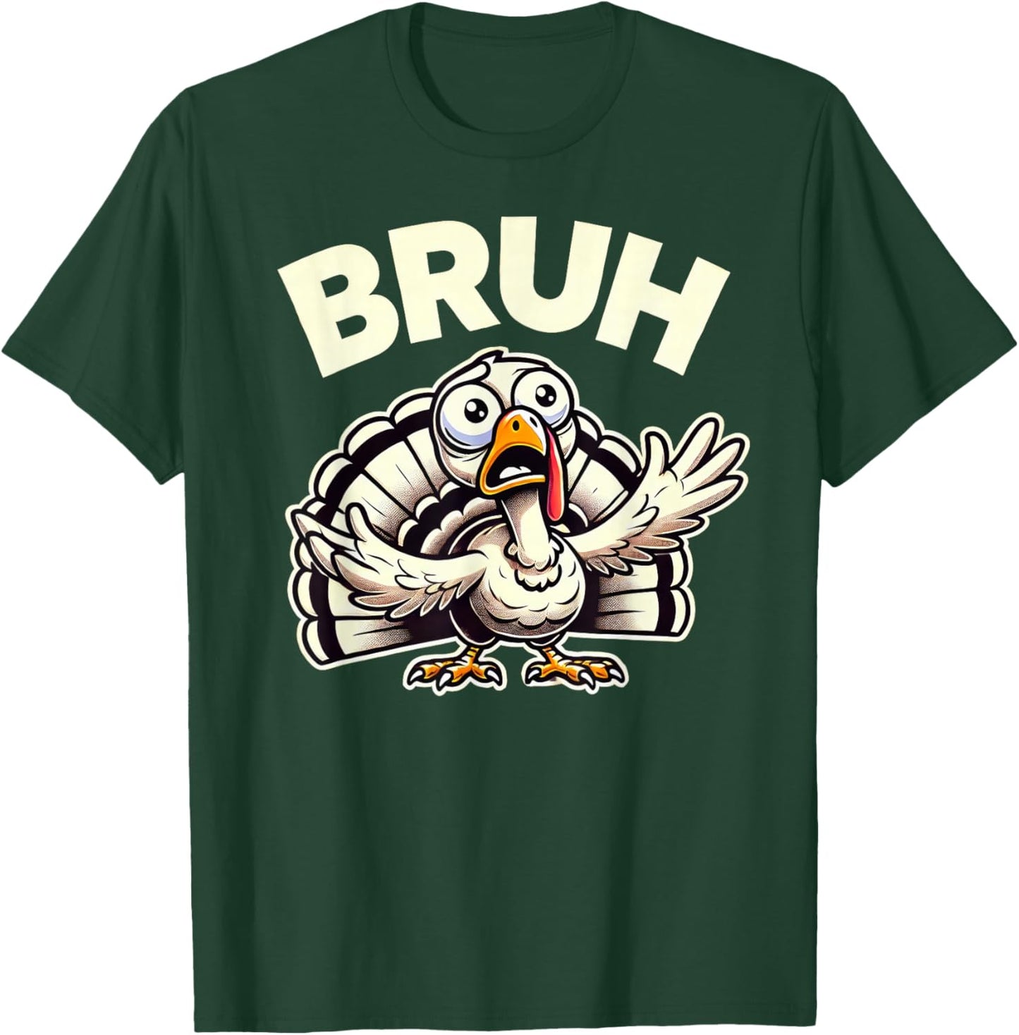 Funny Thanksgiving Turkey Kids Boys Girls Bruh T-Shirt - T-Shirt | Forest