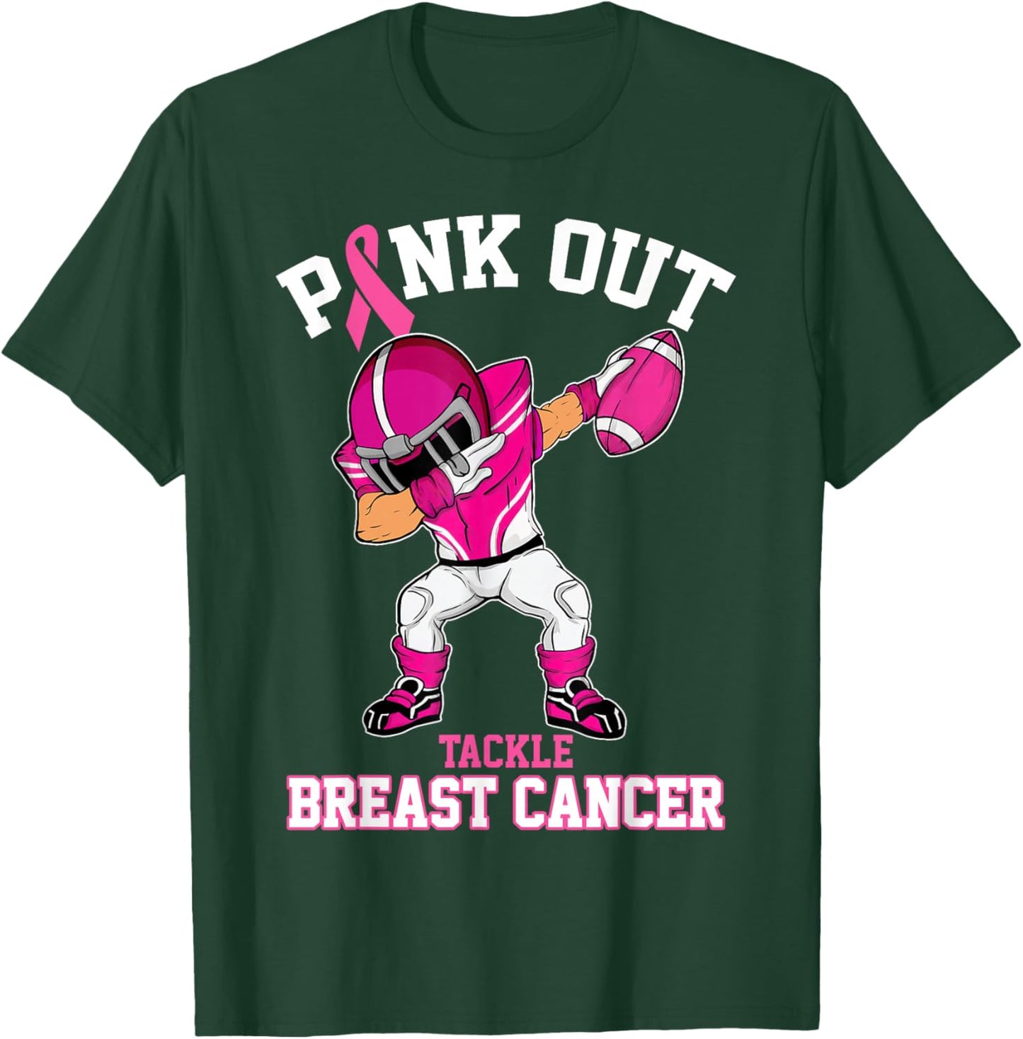 Pink Out Tackle Breast Cancer Awareness Dabbing Football T-Shirt - T-Shirt | Forest