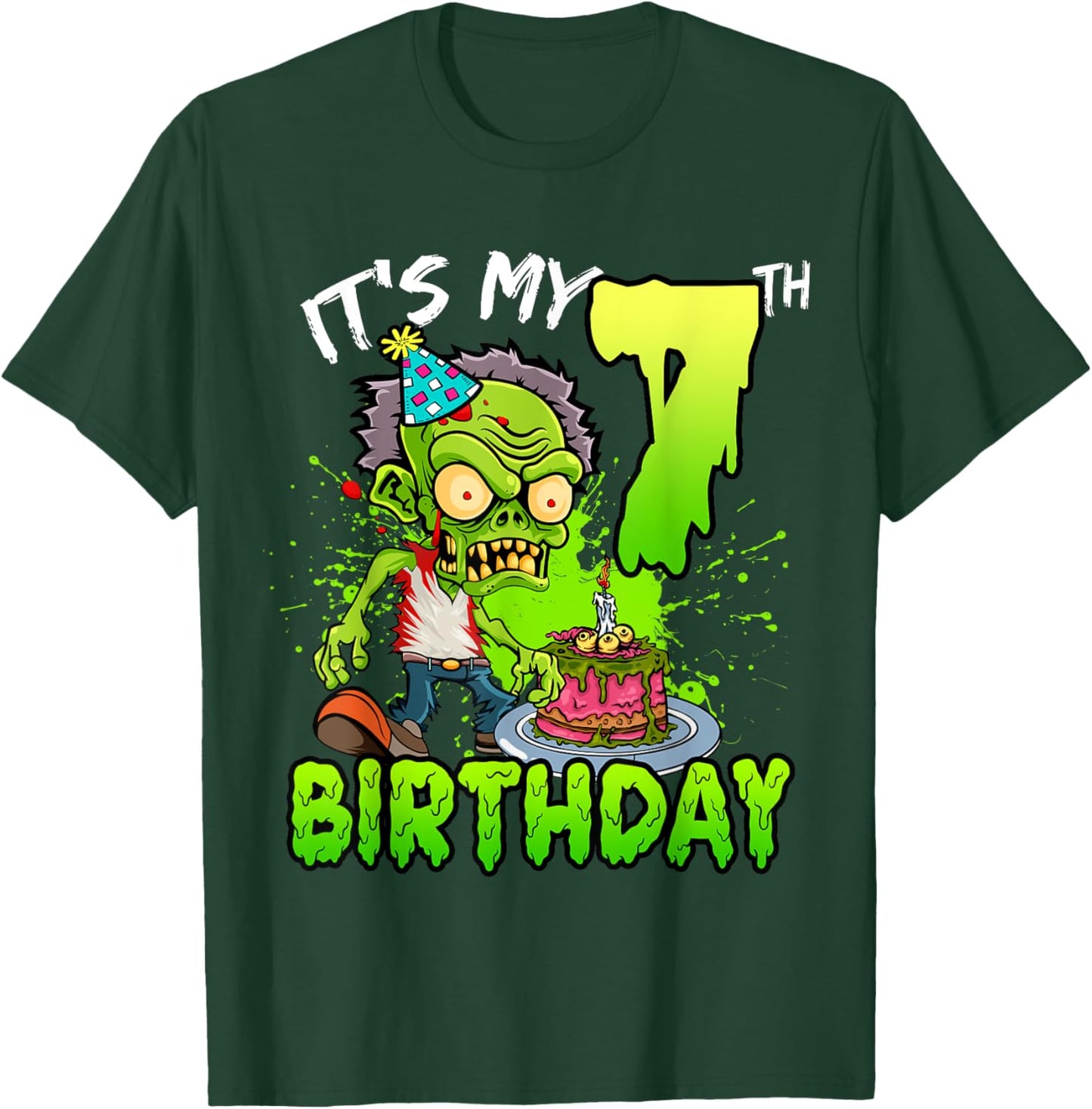 It's My 7th Birthday Zombie Lover 7 Year Old Boys Girls T-Shirt - T-Shirt | Forest