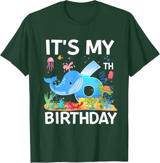 It's My 6th Birthday Whale Sea Animal Theme Party T-Shirt - T-Shirt | Forest