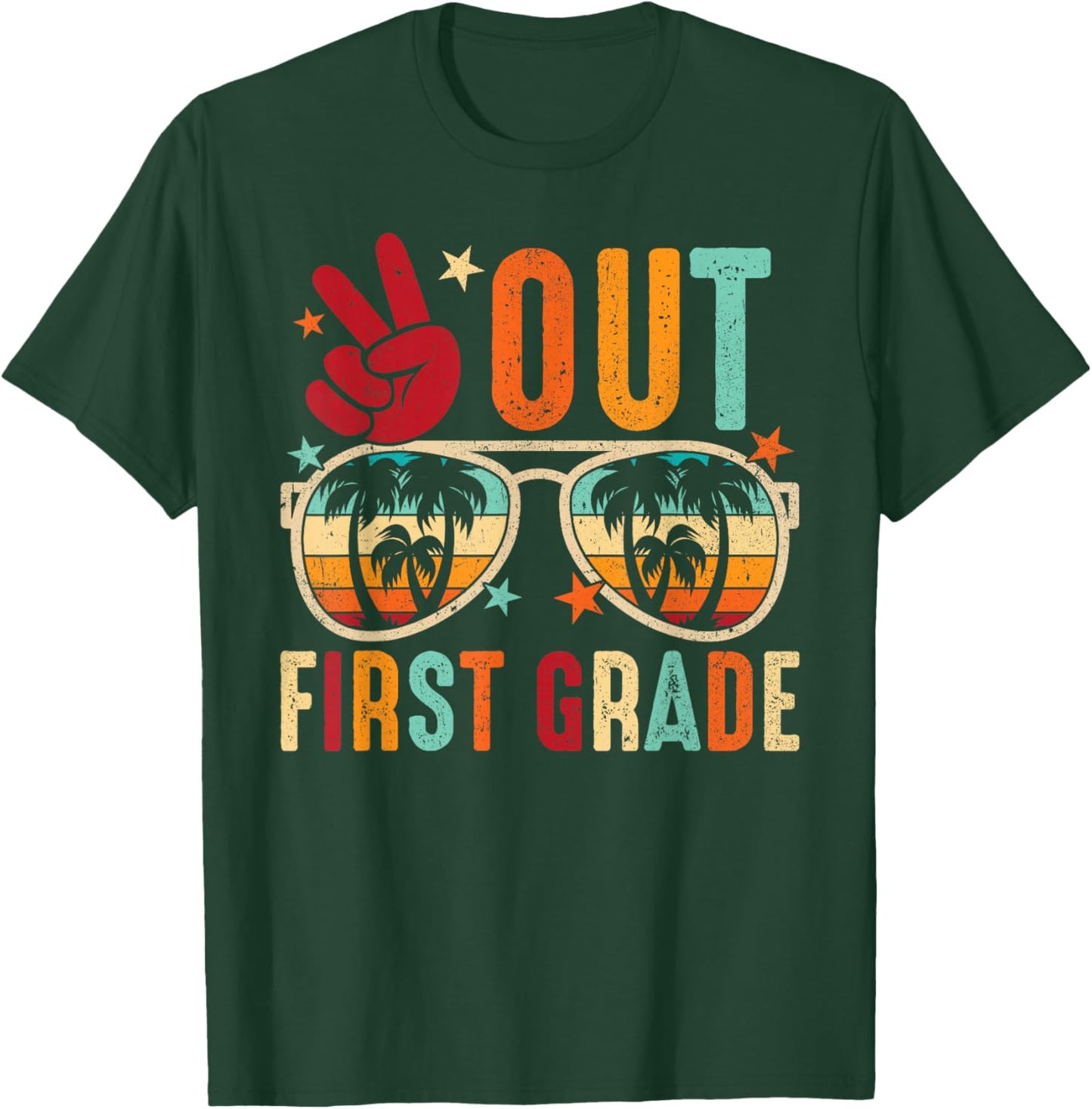 Vintage Peace Out 1st Grade Graduation Last Day Of School T-Shirt - T-Shirt | Forest