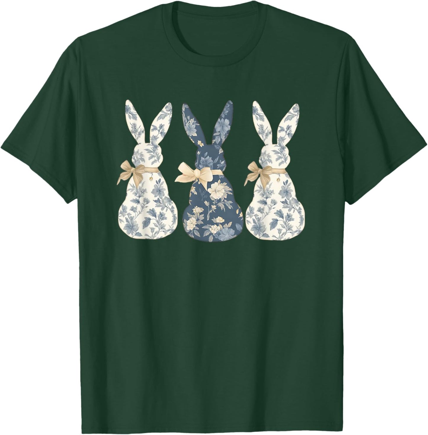 Floral Blue Bunny Cute Happy Easter Day Coquette Bow Flower T-Shirt - T-Shirt | Forest