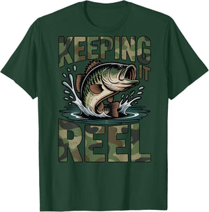 Fishing Camo Bass Fish Keeping Reel Boy Youth Men Camouflage T-Shirt - T-Shirt | Forest