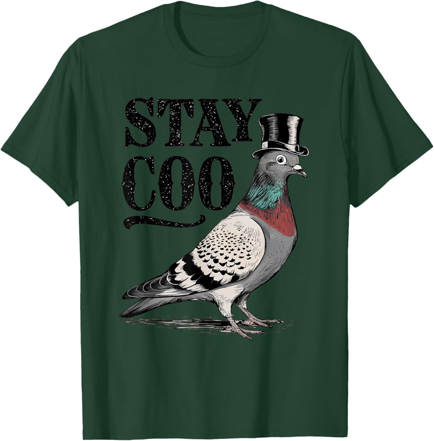 Stay Coo Funny Pigeon Top Hat Retro Design T-Shirt - T-Shirt | Forest