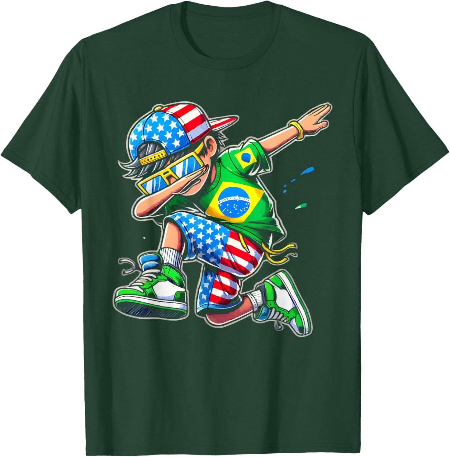 Half American Half Brazilian USA Flag Brazil America T-Shirt - T-Shirt | Forest