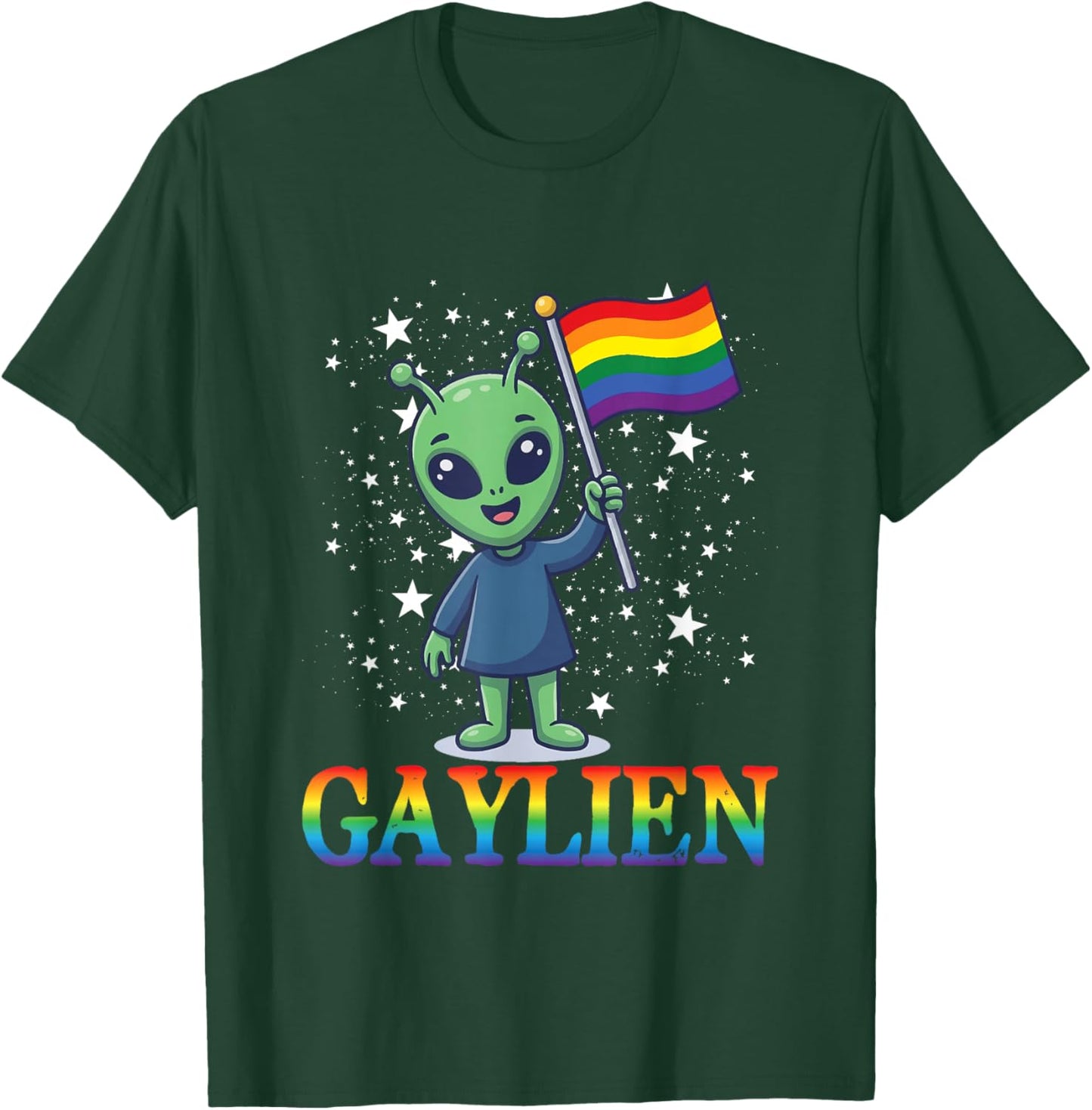 Gaylien Pride Rainbow Flag Queer Gay Alien CSD Party LGBTQ T-Shirt - T-Shirt | Forest