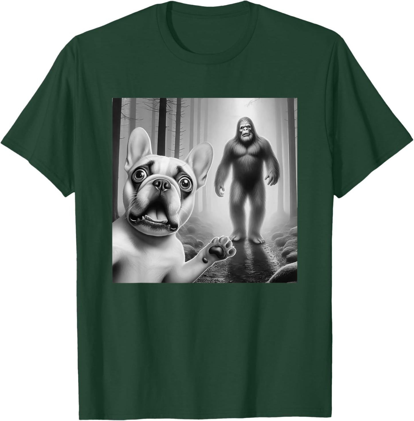 Funny French bulldog Selfie with bigfoot sasquatch Women Kids T-Shirt - T-Shirt | Forest