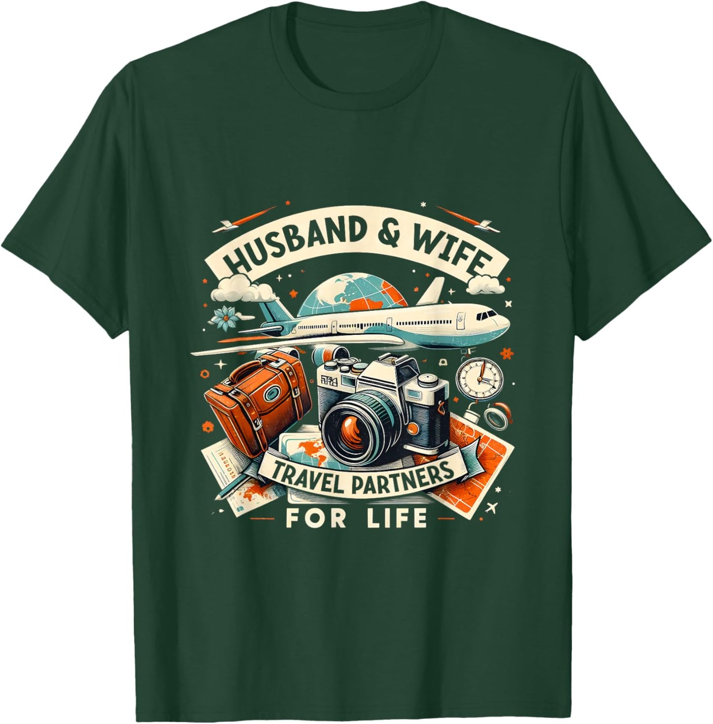 Husband & Wife Travel Partners For Life Family Couple Trip T-Shirt - T-Shirt | Forest