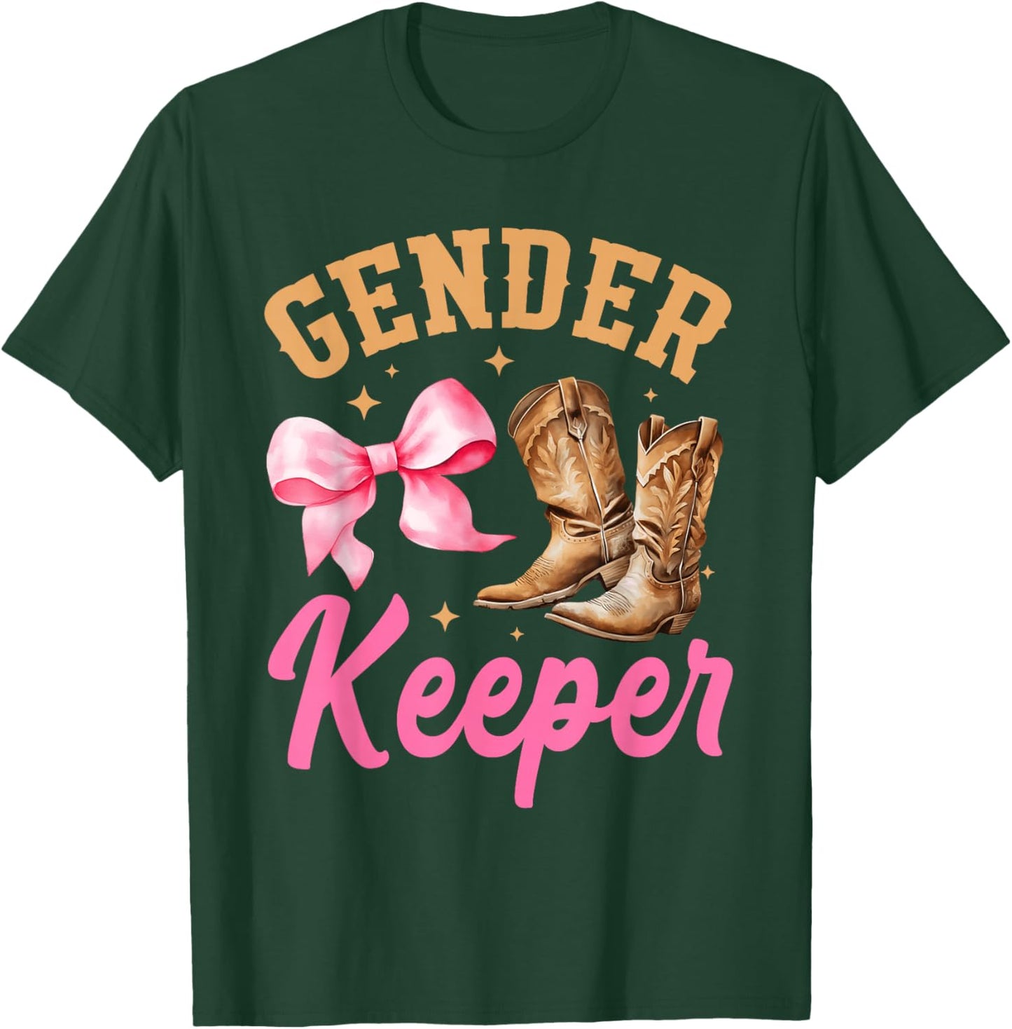 Boots Or Bows Gender Keeper of The Gender Reveal Family T-Shirt - T-Shirt | Forest