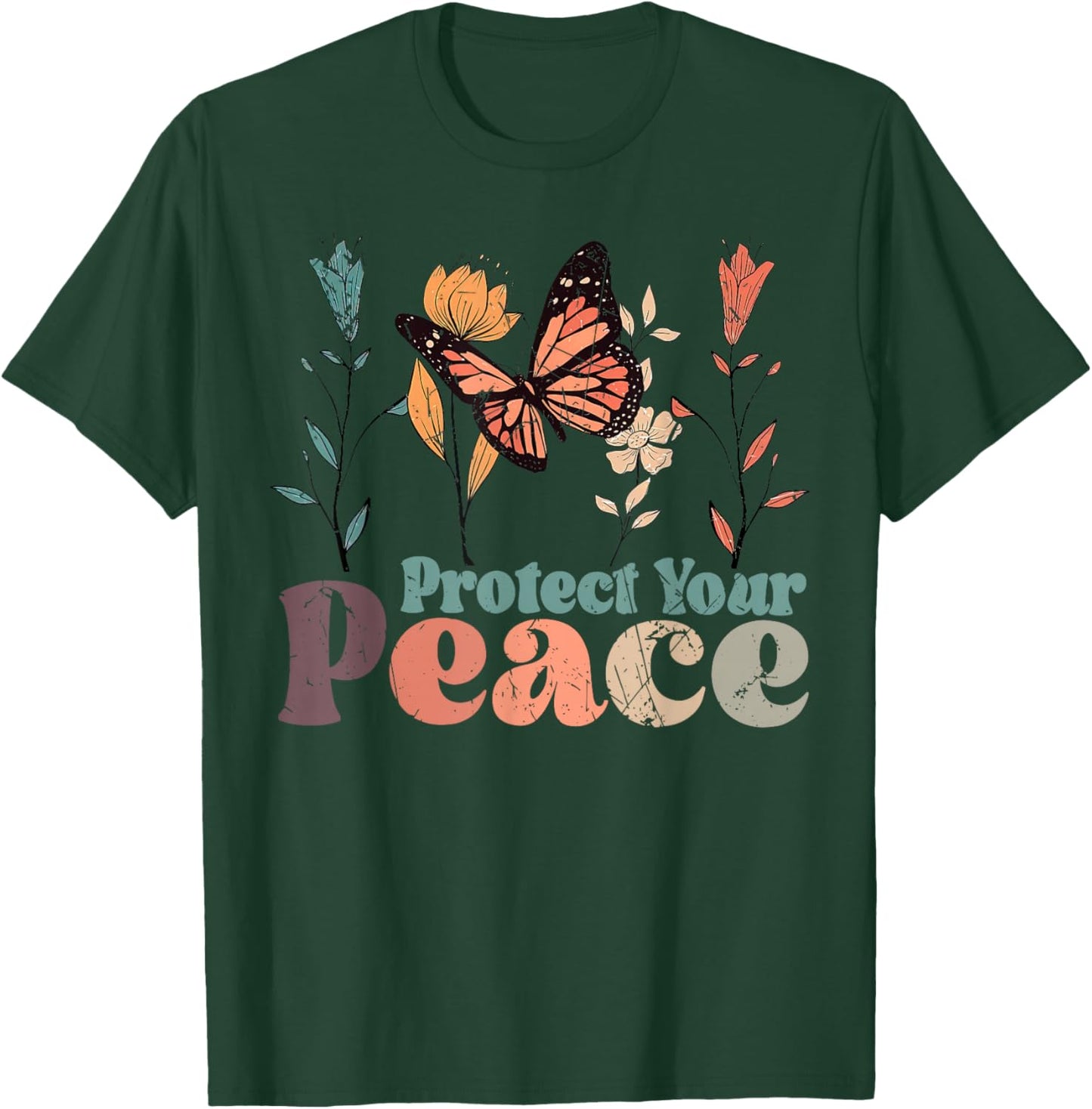 Vintage Flower Protect Your Peace Mental Health Awareness T-Shirt - T-Shirt | Forest