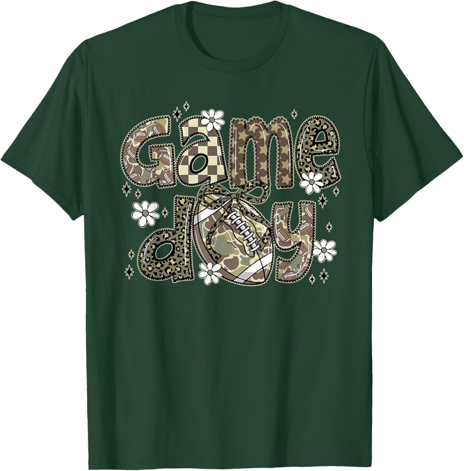 Camo Coquette Bow Football Season Camo Game Day Fall Autumn T-Shirt - T-Shirt | Forest