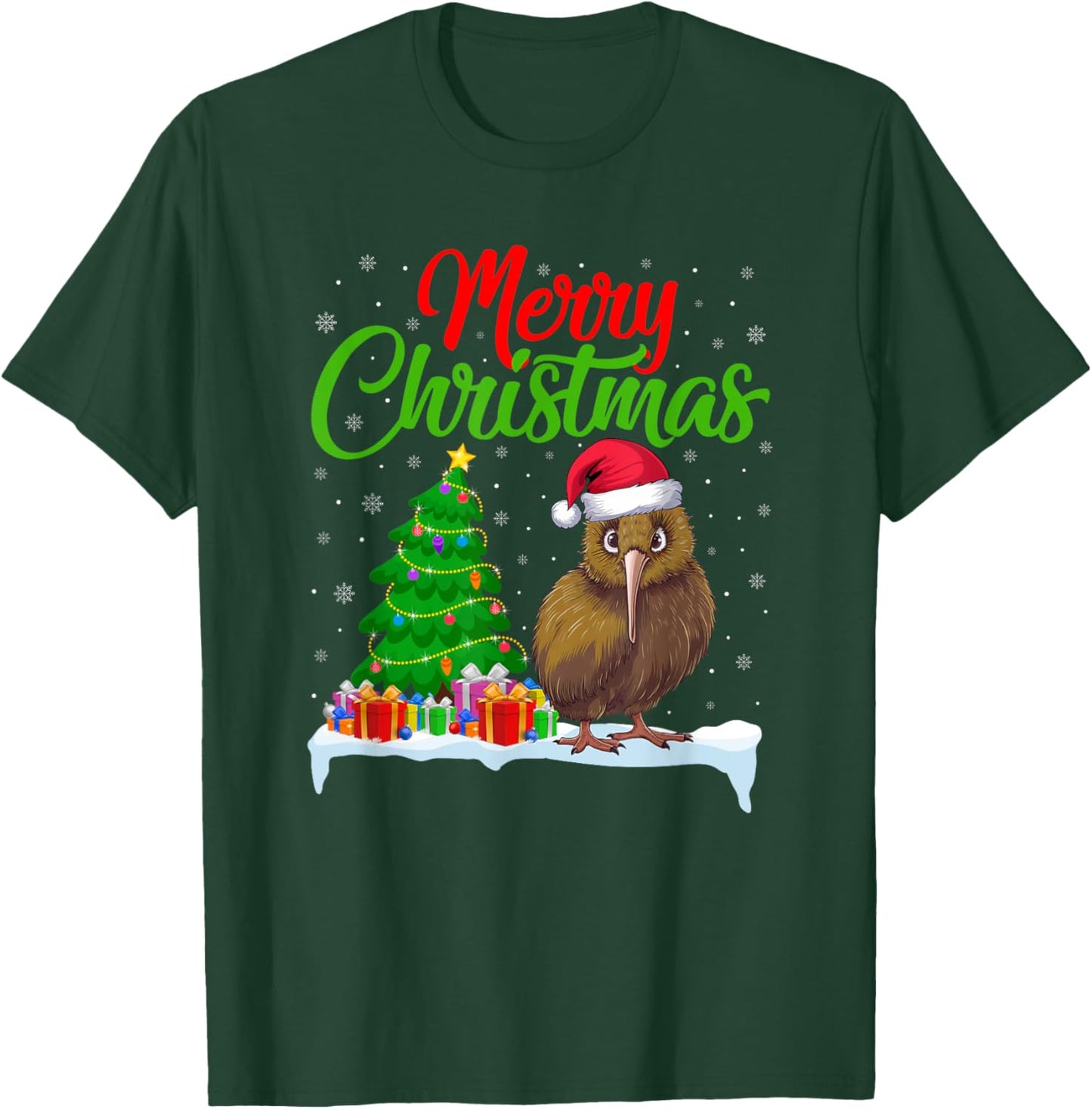 Kiwi Bird Christmas Tree Lights Funny Xmas Kiwi Bird Lover T-Shirt - T-Shirt | Forest