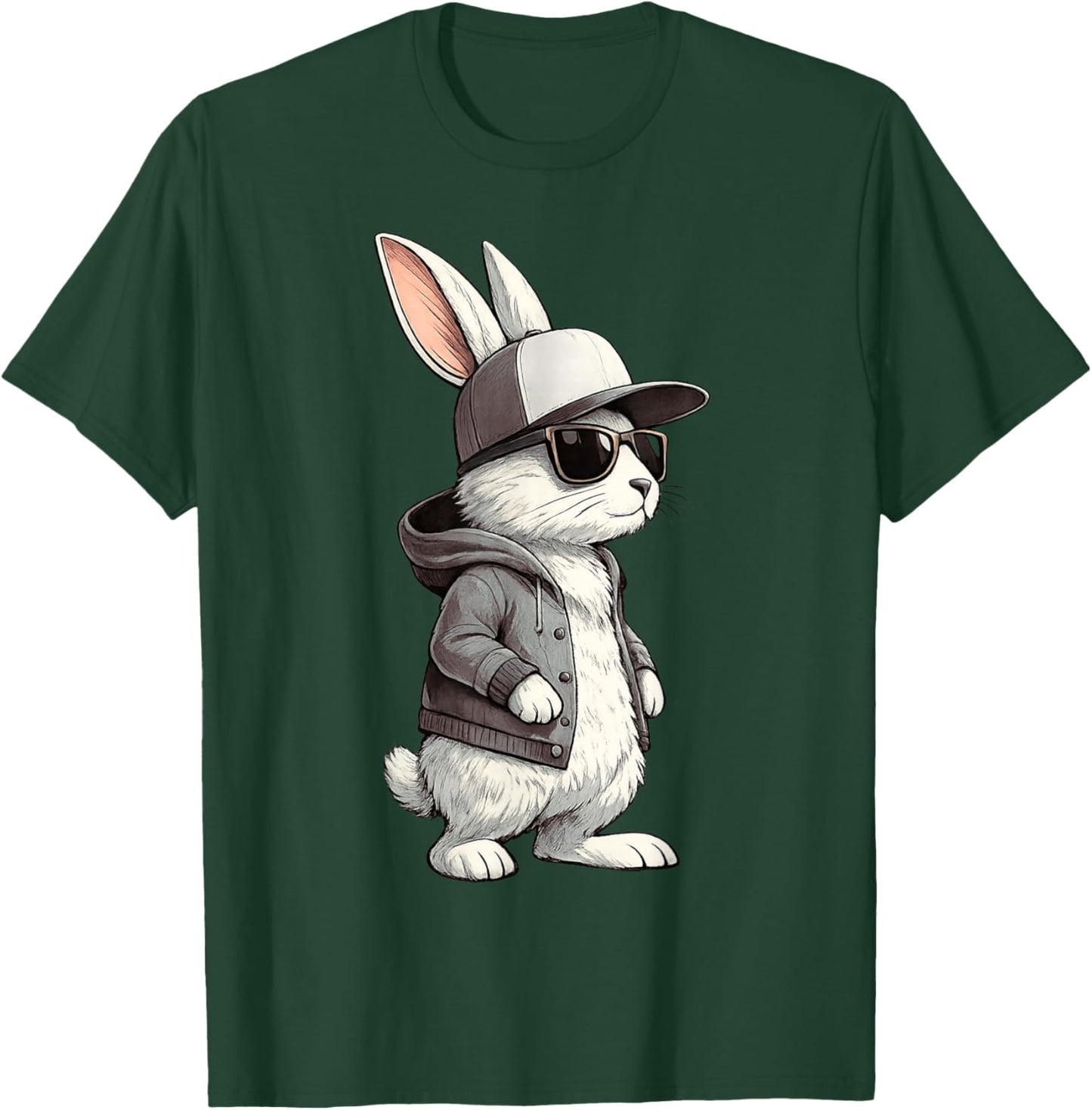 Hasengesicht mit Sonnenbrille Kappe Ostern Tag für Jungen Herren Kinder T-Shirt - T-Shirt | Forest