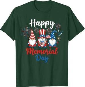 Patriotic Gnome Women, USA Flag Happy Memorial Day T-Shirt - T-Shirt | Forest